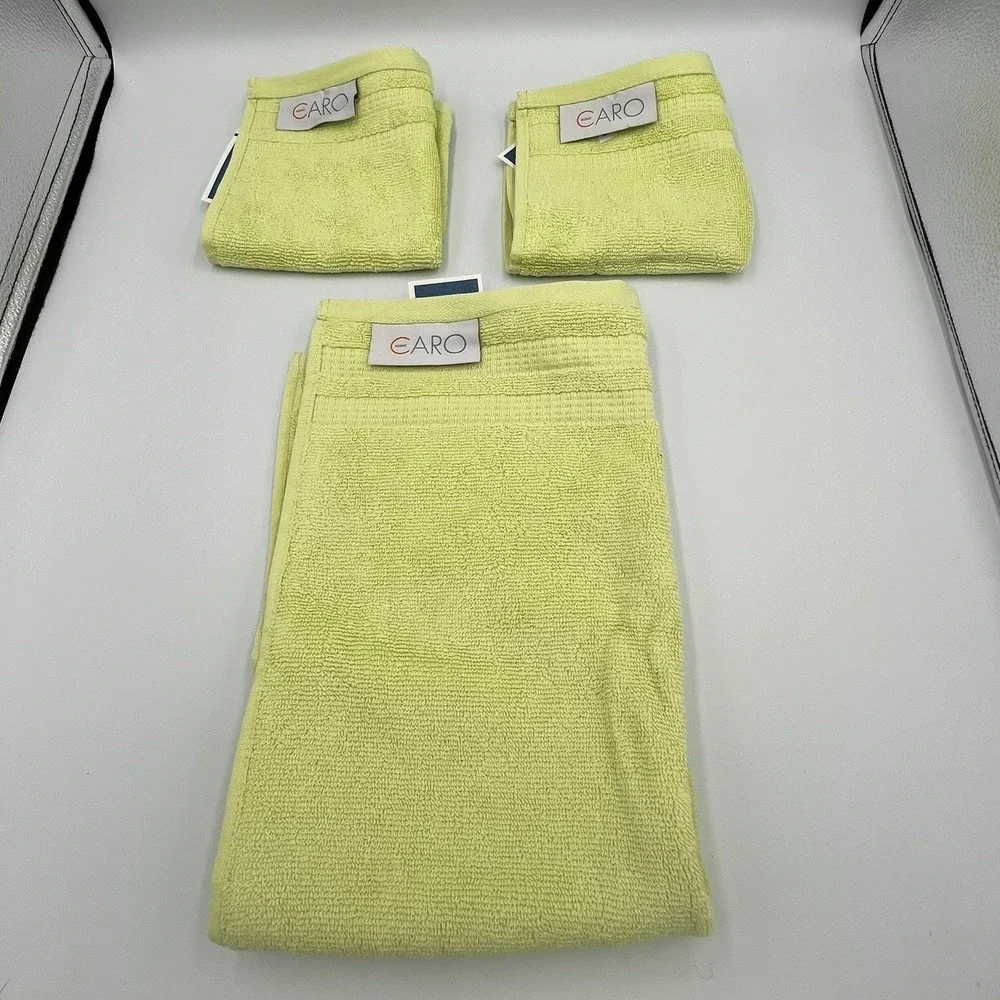 Caro Home Towel Set Unisex OS Lime Green NWT 3 Piece Cotton Hand Washcloth